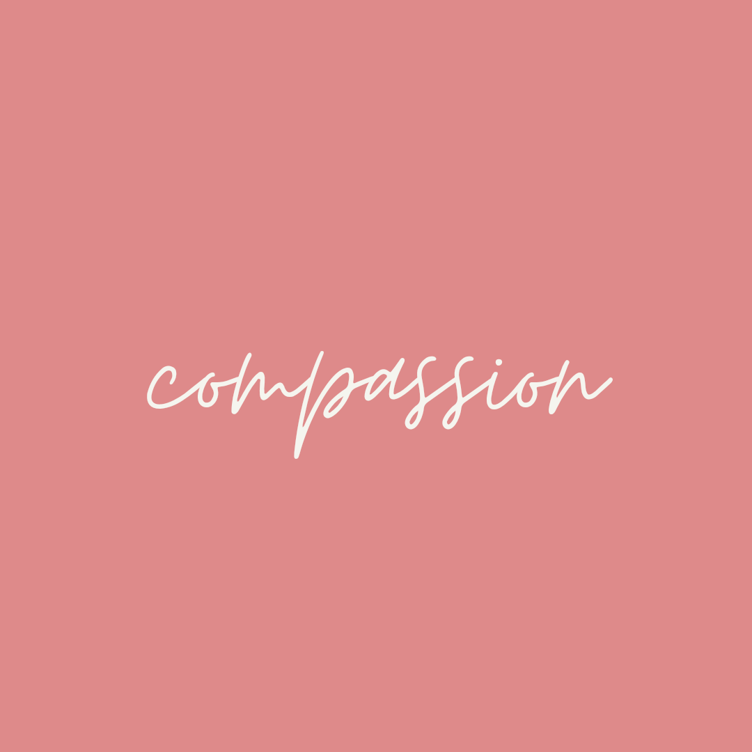 "compassion" written in white script on deep pink background